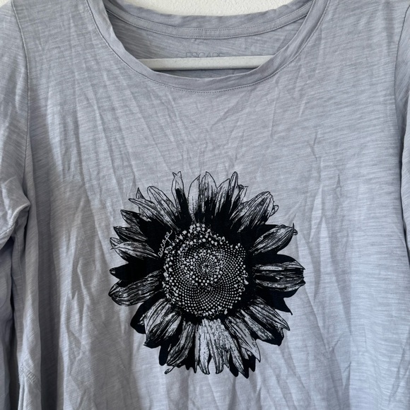Escape By Habitat Gray Black Flower Asymmetrical Top Tunic Cotton Oversized XS - Picture 2 of 8